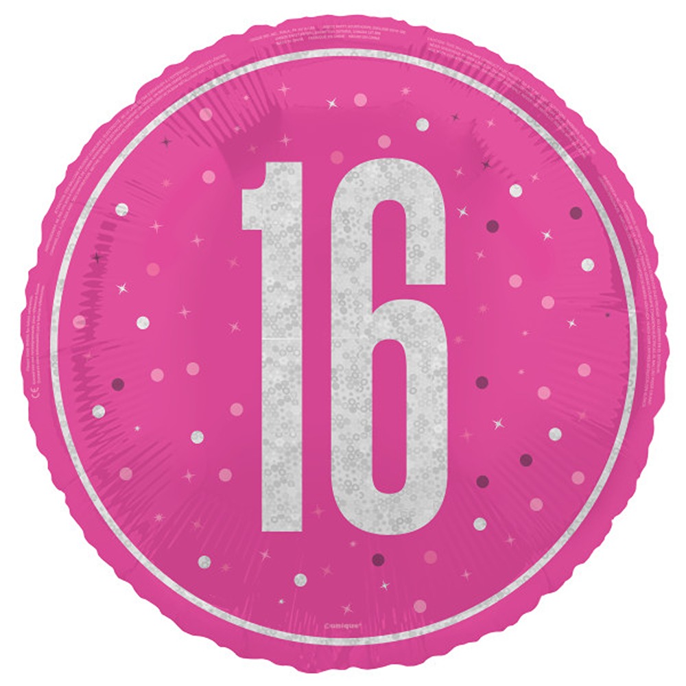 Unique - 18" GLITZ Pink 16 Prism Foil Balloon, Round - 82288