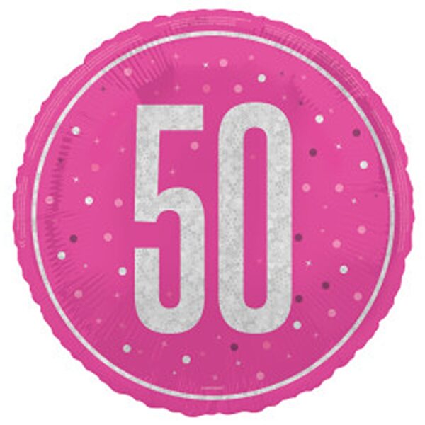 Unique - 18" GLITZ Pink 50 Prism Foil Balloon, Round - 82293*