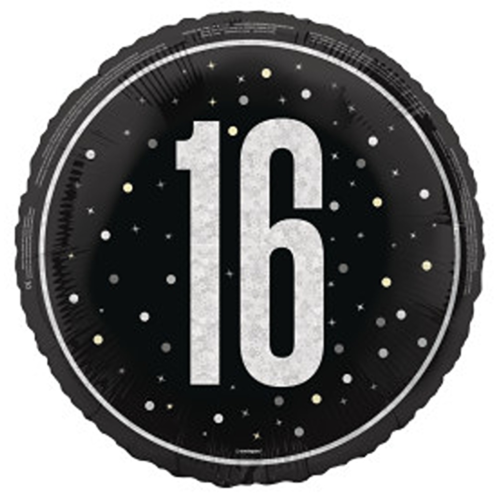 Unique - 18" GLITZ Black 16 Prism Foil Balloon, Round - 87382*