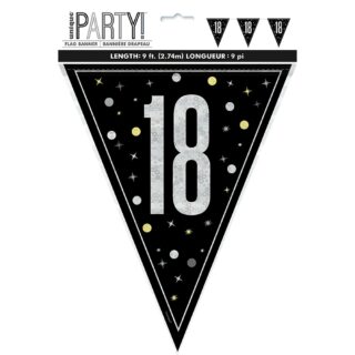 Unique 9ft Glitz Black 18 Flag Banner - 81950