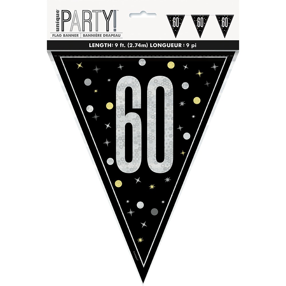 Unique 9ft Glitz Black 60 Flag Banner - 81955