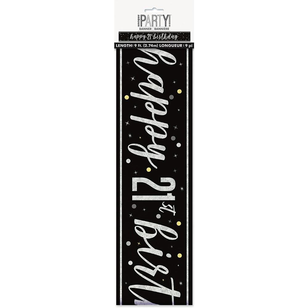 Unique 9ft Birthday Black Glitz Number 21 Prism Banner - 82261