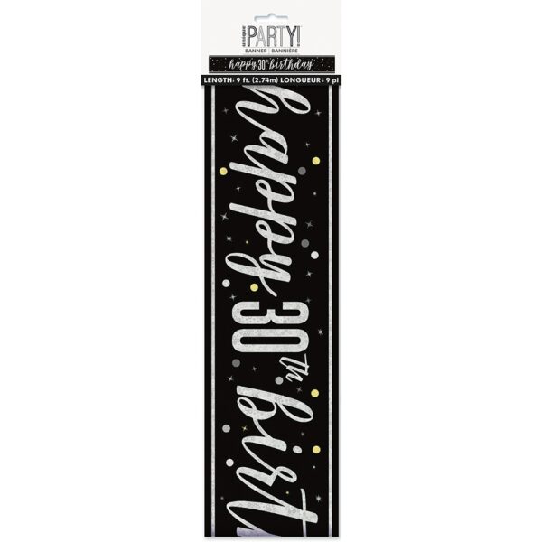 Unique 9ft Glitz Black 30 Birthday Banner - 82262