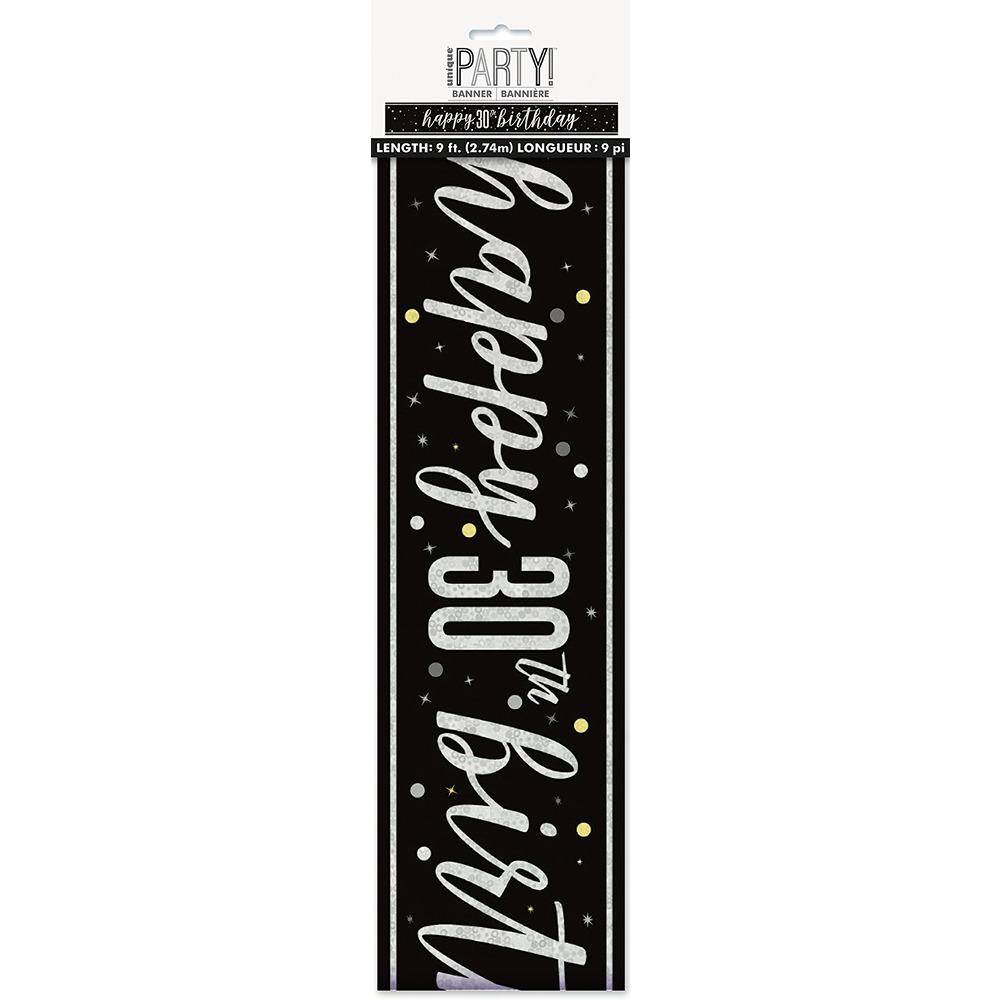 Unique 9ft Glitz Black 30 Birthday Banner - 82262