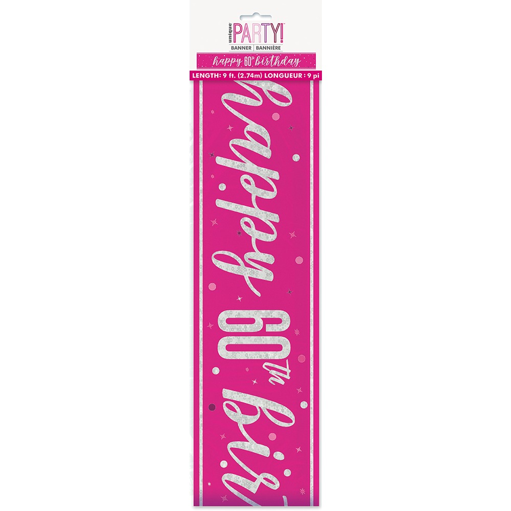 Unique 9ft Glitz Pink 60 Birthday Banner - 82694*