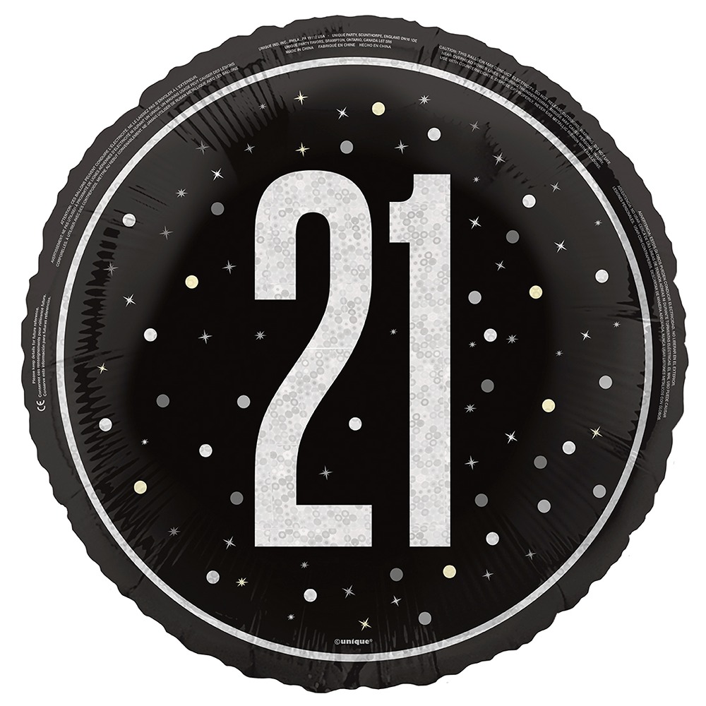 Unique - 18" GLITZ Black 21 Prism Foil Balloon, Round - 87384