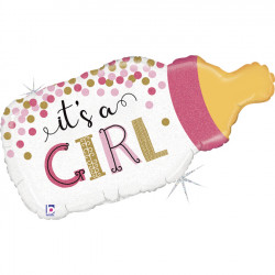 CONFETTI BABY GIRL BOTTLE 33" GRABO HOLOGRAPHIC SHAPE - 25135GH-P