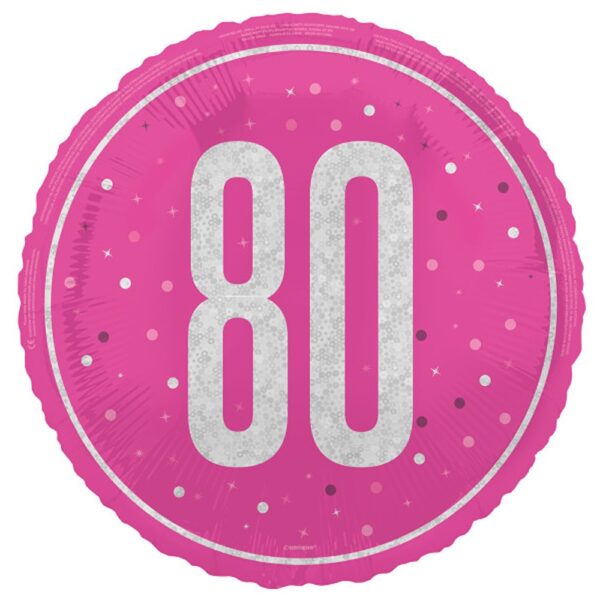 Unique - 18" GLITZ Pink 80 Prism Foil Balloon, Round- 82296