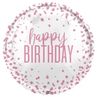 Unique - 18" Confetti Rose Gold Birthday Foil Balloon, Round - 85913