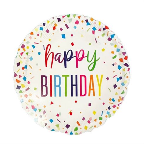 Unique - Bright Confetti "Happy Birthday" 18" Round Foil Balloon, Packaged - 81980