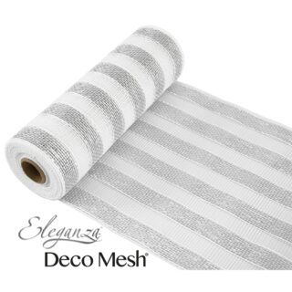 Deco Mesh Metallic Silver & White Stripe 25cm x 9.1m Pattern No.265 - 651487
