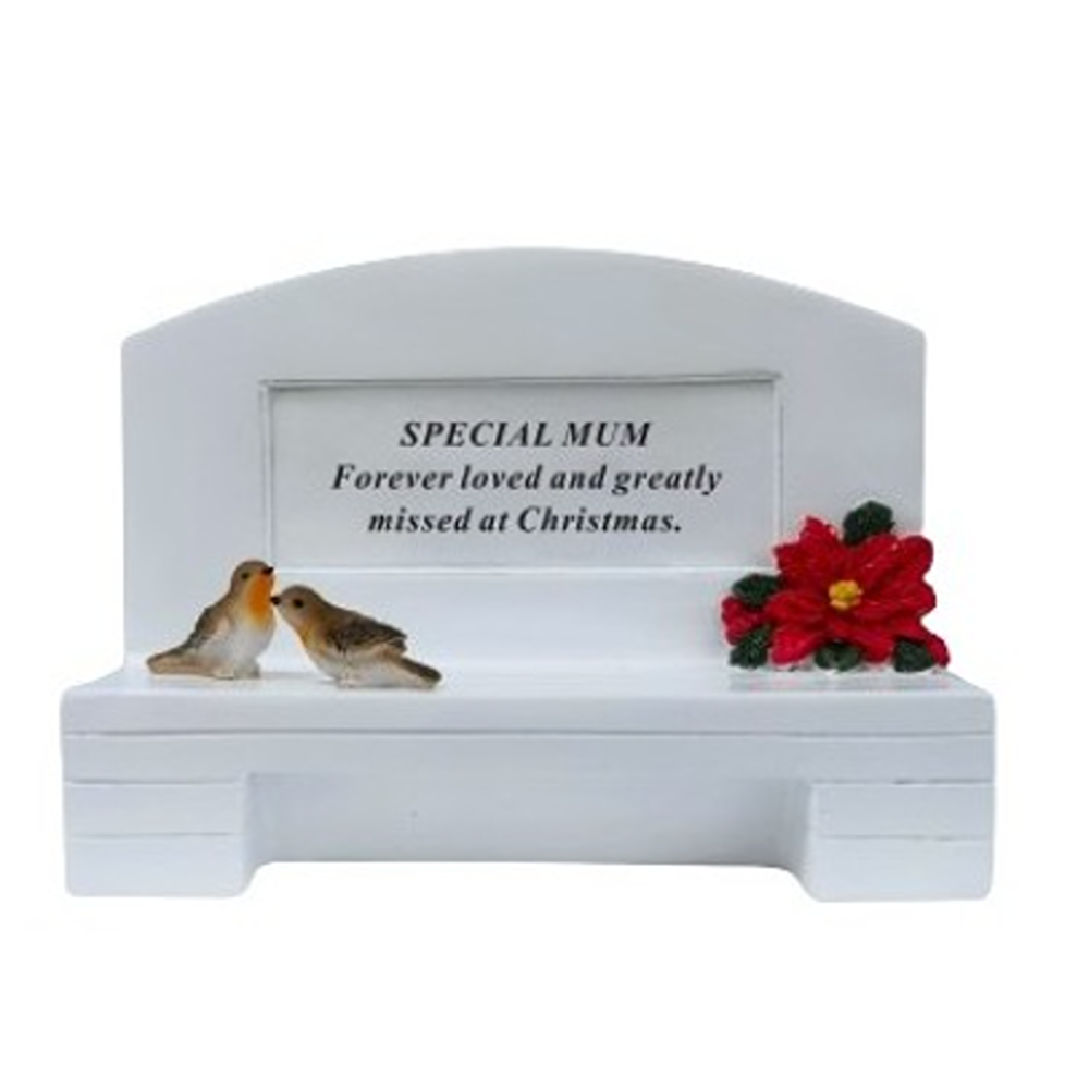 David Fischhoff - Mum Xmas Robin White Bench - DF19832-E
