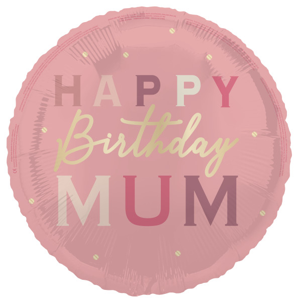 Unqiue - Happy Birthday Mum Round 18" Foil Balloon, Packaged - 81982