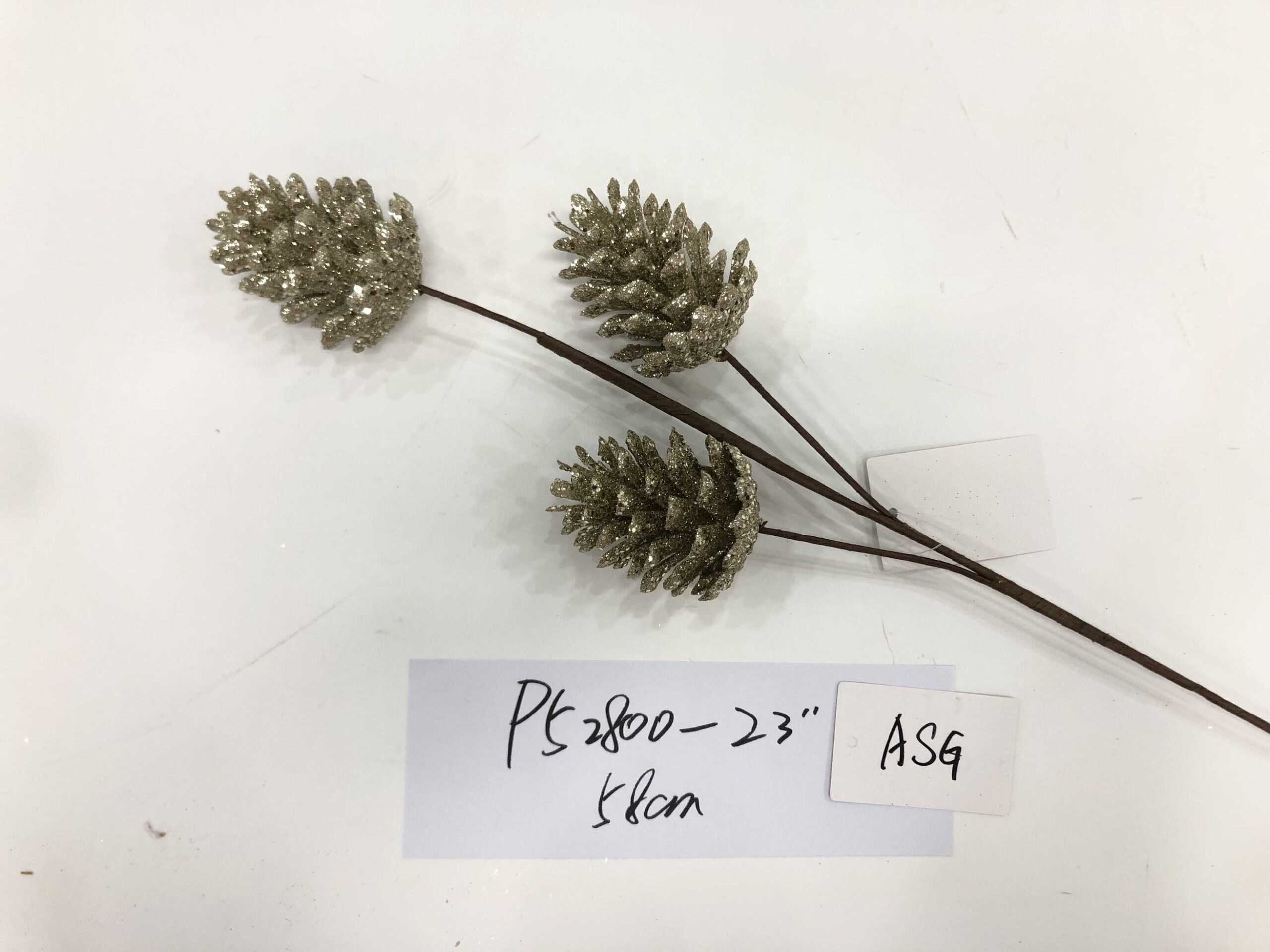 23 Glitter Pine Cones Pick Champagne - 232130 *