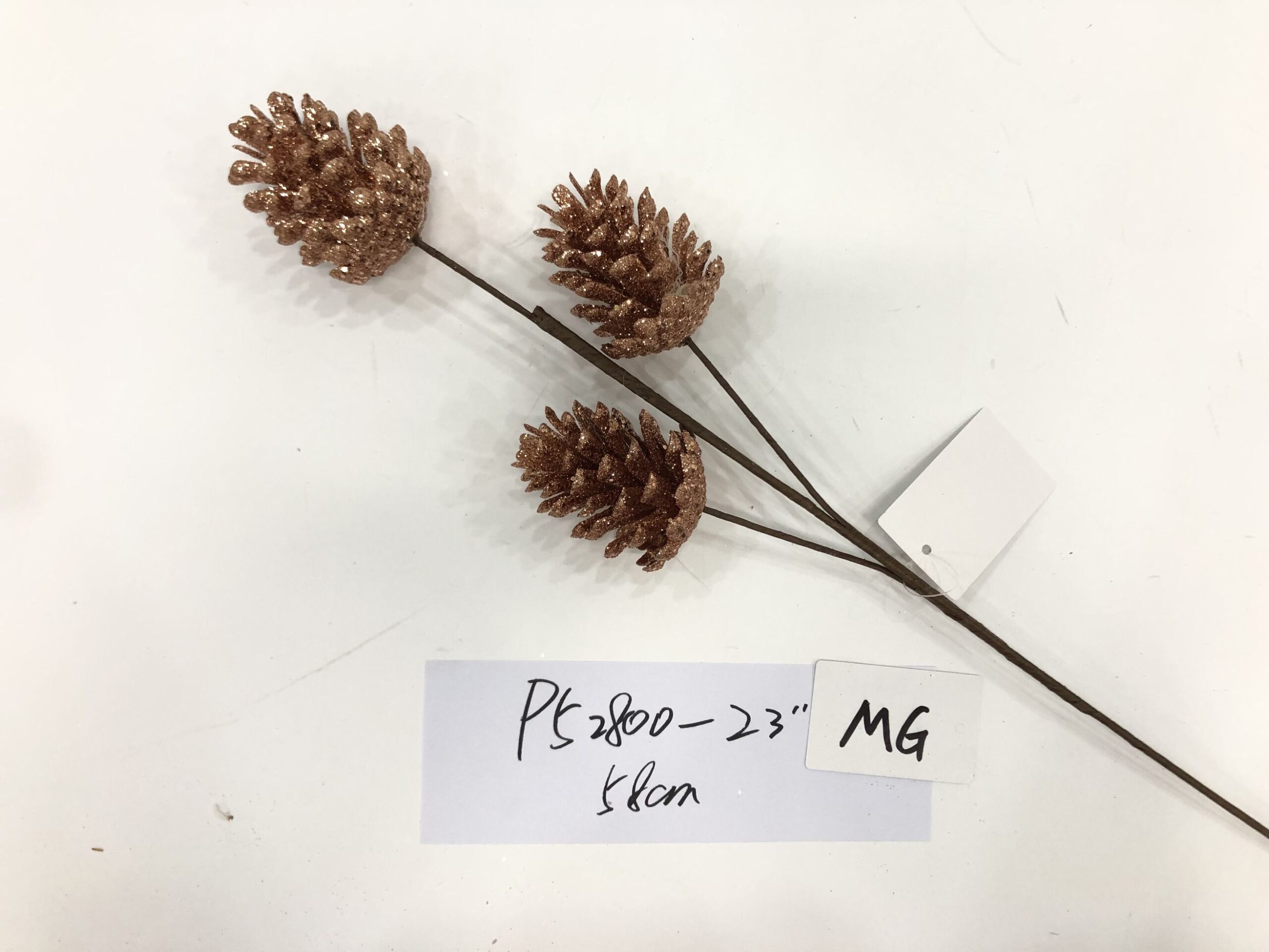 23 Glitter Pine Cones Pick Rose Gold - 232133 *