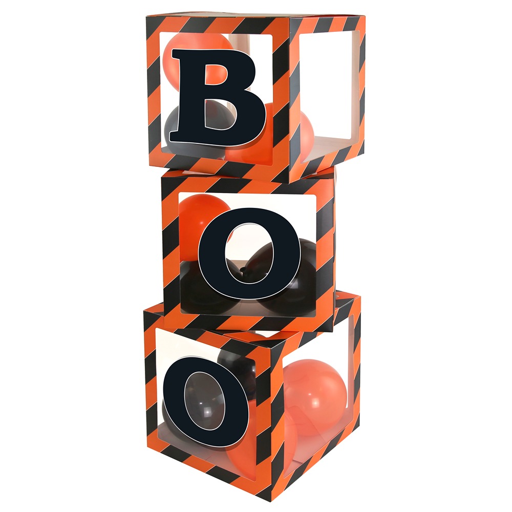 HALLOWEEN ORANGE/BLACK BALLOON BOX - 32097-HBC*