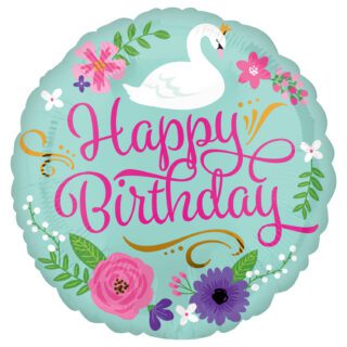 Anagram Happy Birthday Floral Swan Standard HX Foil Balloons S40