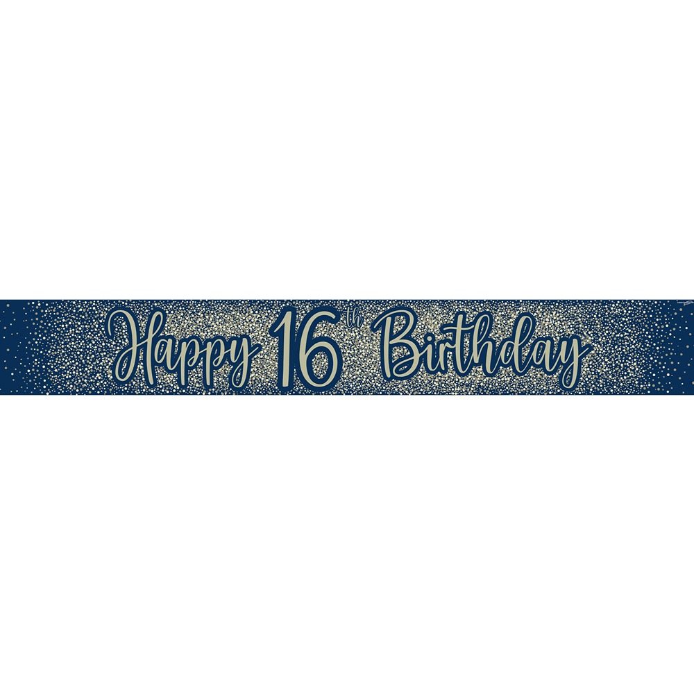 Oaktree - 9ft Banner 16th Birthday Metallic Glitter Navy Gold - 624078*
