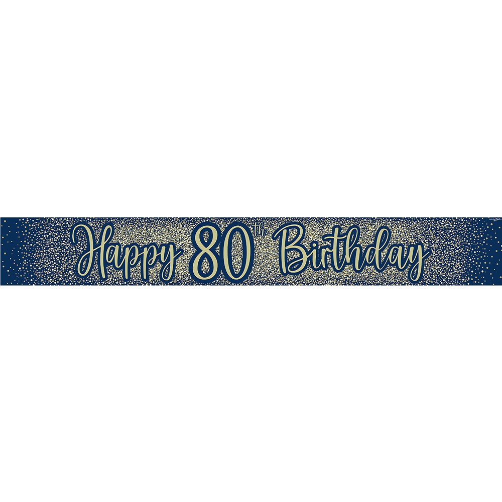 Oaktree - 9ft Banner 80th Birthday Metallic Glitter Navy Gold - 624153*