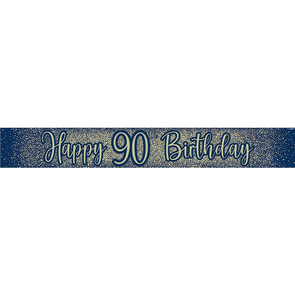 Oaktree - 9ft Banner 90th Birthday Metallic Glitter Navy Gold - 624160*