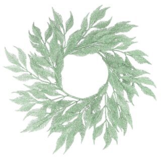 50CM GLITTER FEATHER WREATH SAGE - 58488