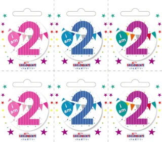 Age 2 Small Badges (6 assorted per perforated card) (5.5cm)*