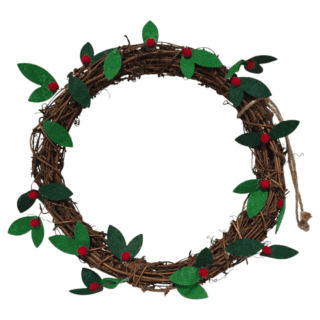Wicker Wreath With Green Felt Leaves  - 3026477