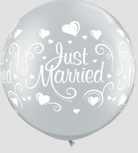 30" Round Silver "Just Married" Hearts Wrap - 02CT - 18841