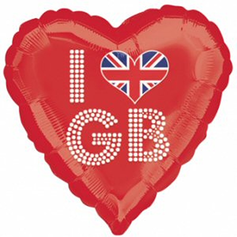I Love GB Red Heart Foil Balloon 18'' -22543*