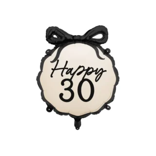 Party Deco - 18" Happy 30th Cream / Black Bow - 47.5x45 cm - FB266-30 *