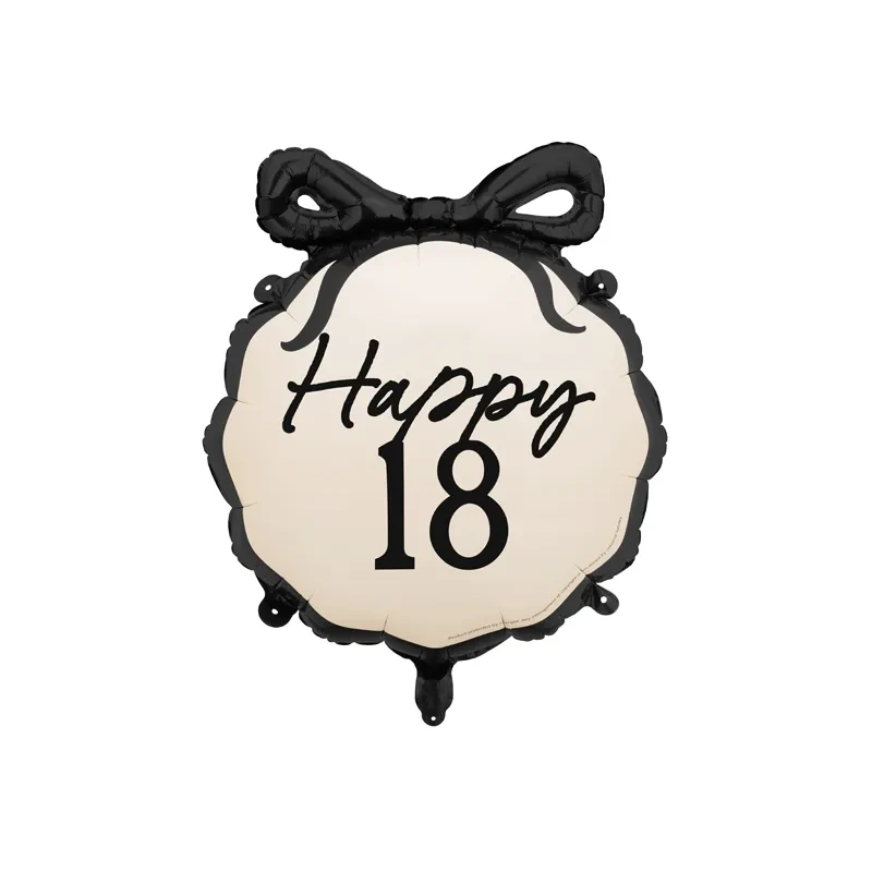 Party Deco - 18" Happy 18th Cream / Black Bow - 47.5x45 cm - FB266-18 *