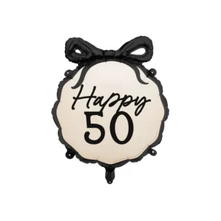 Party Deco - 18" Happy 50th Cream / Black Bow - 47.5x45 cm - FB266-50 *