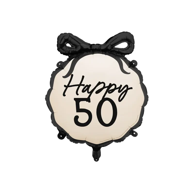 Party Deco - 18" Happy 50th Cream / Black Bow - 47.5x45 cm - FB266-50 *