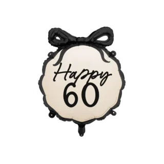 Party Deco - 18" Happy 60th Cream / Black Bow - 47.5x45 cm - FB266-60 *