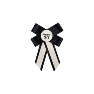 Party Deco - Rosette / Bow for 30th birthday, cream-black, 11x17 cm - KOP2-30*