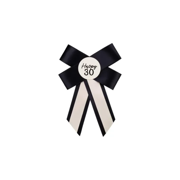 Party Deco - Rosette / Bow for 30th birthday, cream-black, 11x17 cm - KOP2-30*