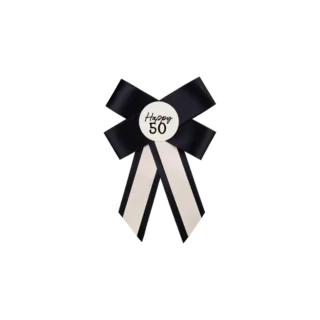 Party Deco - Rosette / Bow for 50th birthday, cream-black, 11x17 cm -  KOP2-50*