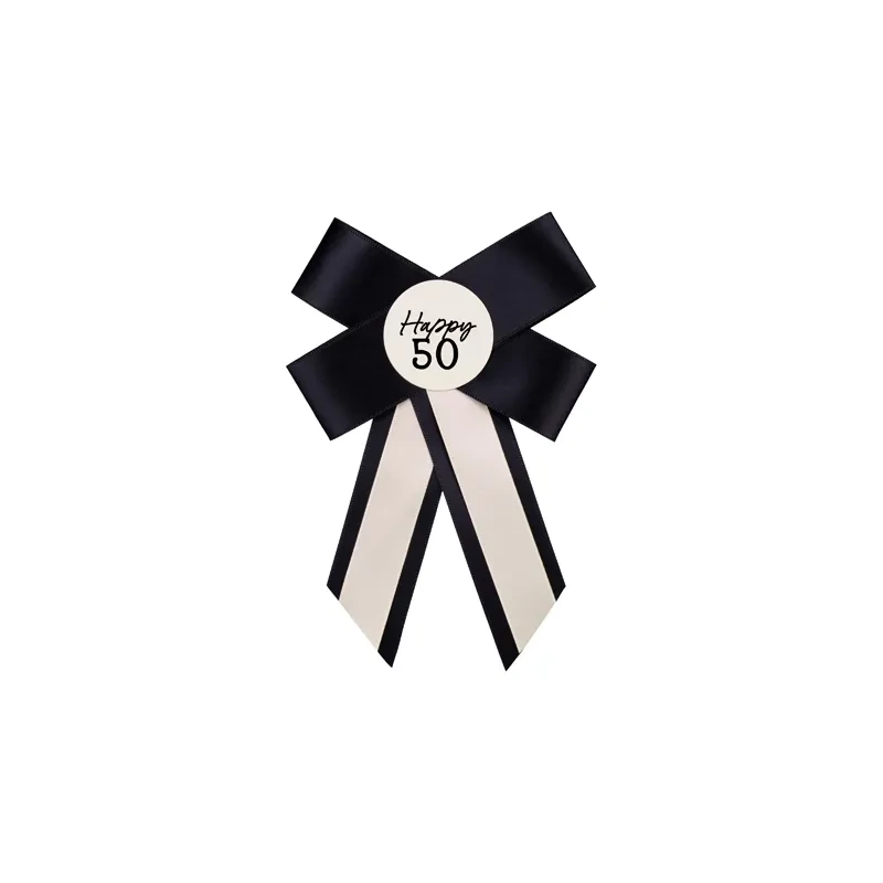 Party Deco - Rosette / Bow for 50th birthday, cream-black, 11x17 cm - KOP2-50*