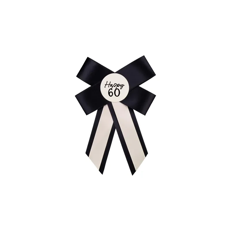 Party Deco - Rosette / Bow for 60th birthday, cream-black, 11x17 cm - KOP2-60*