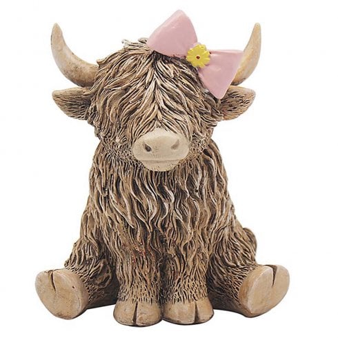 Lesser & Pavey Highland Cow with Pink Bow Figurine – LP73652 | 10x8x12 cm