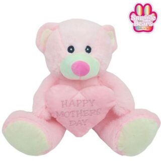 20cm (8 INCH) SNUGGLE BEARS SITTING BEAR WITH HAPPY MOTHERS DAY HEART PINK - 035240