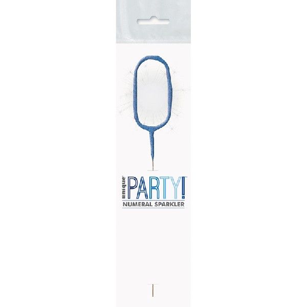 Birthday Blue Glitz Number 0 Sparkler 7"