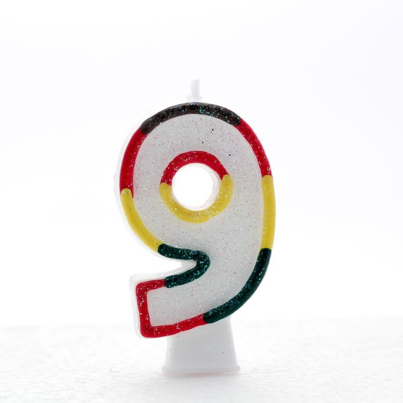 9 Multi Coloured Number Candle Pack of 6*