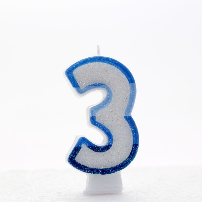 3 Blue Coloured Number Candle Pack of 6*