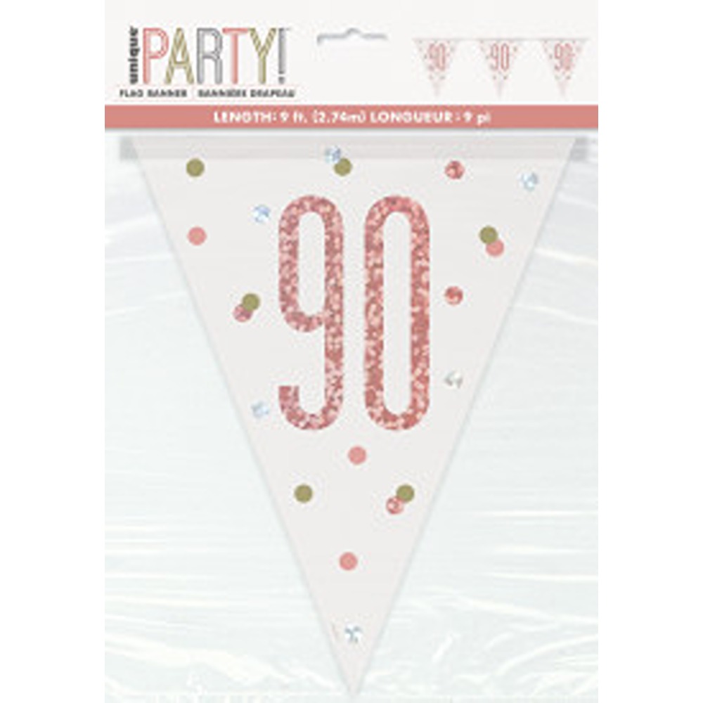 Unique - Birthday Glitz Rose Gold Number 90 Bunting - 9ft - 84847