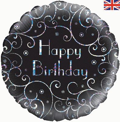 Oaktree 18" Birthday Black Swirls Holographic - 228496