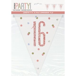 Unique - Birthday Glitz Rose Gold Number 16 Bunting - 9ft - 84837