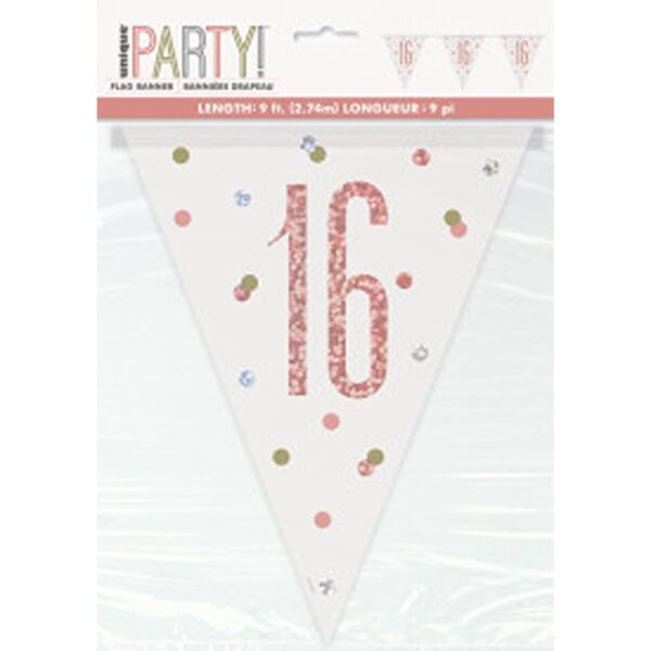 Unique - Birthday Glitz Rose Gold Number 16 Bunting - 9ft - 84837