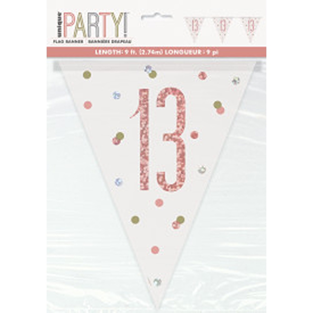 Unique - Birthday Glitz Rose Gold Number 13 Bunting - 9ft - 84836