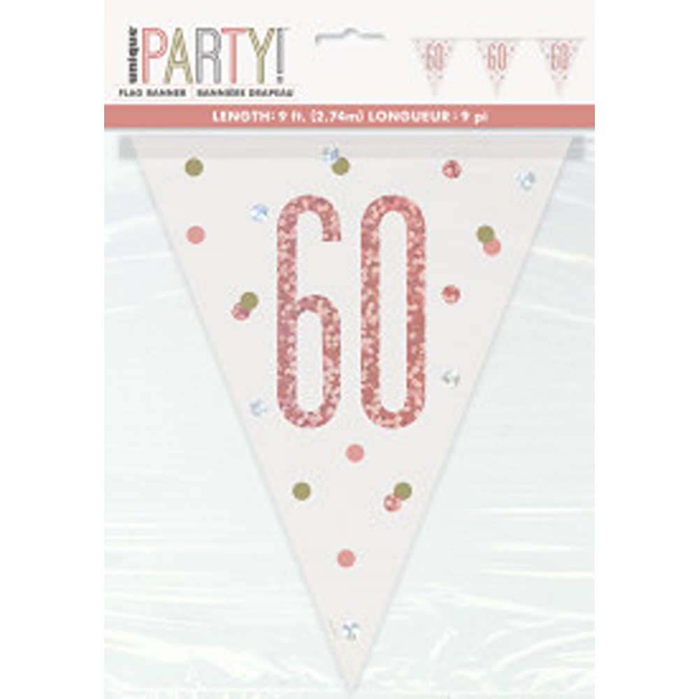 Unique - Birthday Glitz Rose Gold Number 60 Bunting - 9ft - 84843